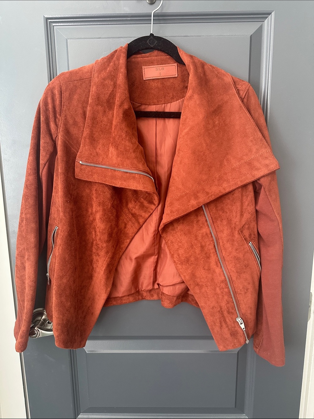Women's Rust Suede Draped Moto Jacket